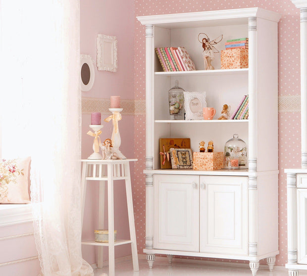 Libreria per bambini e ragazzi a 2 ante, Romantic Large White, l96xl42xh187 cm