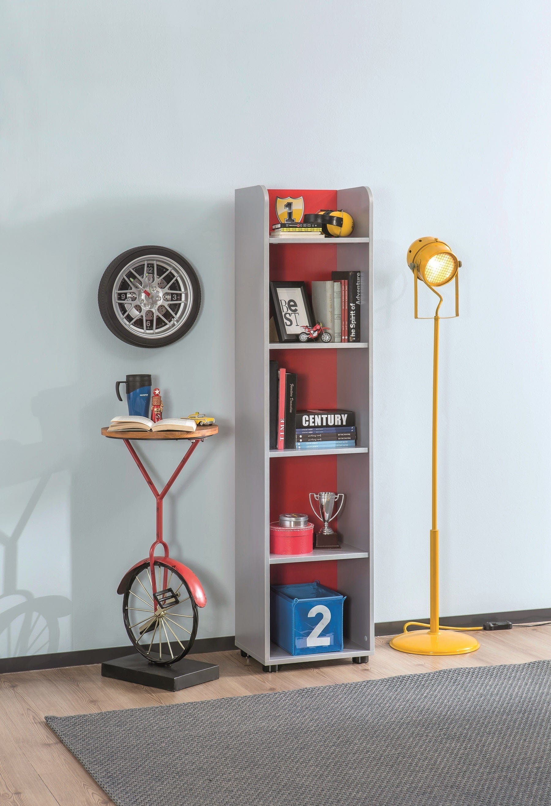 Libreria per bambini in paglia, Race Cup Rosso / Azzurro, L39xL32xH160 cm (1)