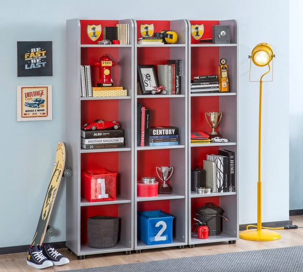 Libreria per bambini in paglia, Race Cup Rosso / Azzurro, L39xL32xH160 cm (2)