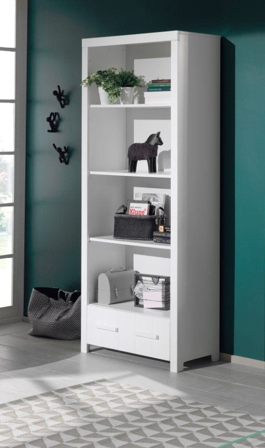 Libreria per bambini in pino e MDF con 1 cassetto Erik White, L87xL39xH205 cm