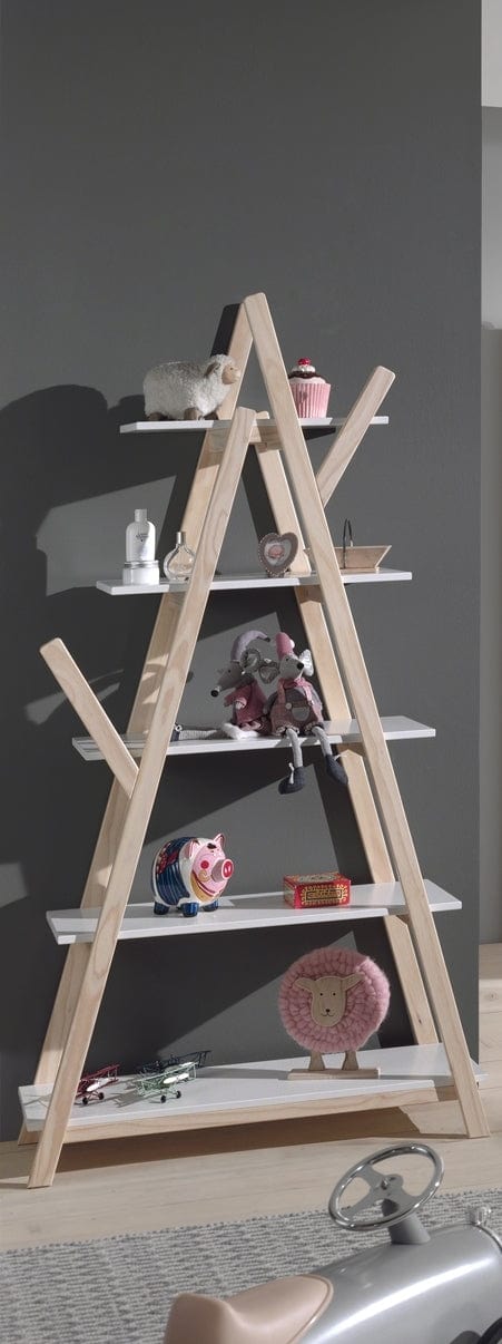 Libreria per bambini Kiddy in pino bianco e MDF, L90xL34xH170 cm
