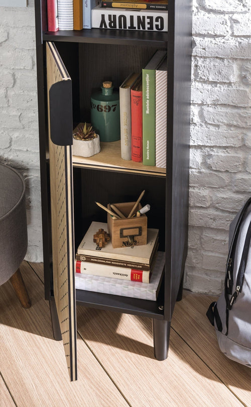 Libreria per ragazzi a 1 anta, Blacky Black / Nature, l35xL29xH147 cm (1)