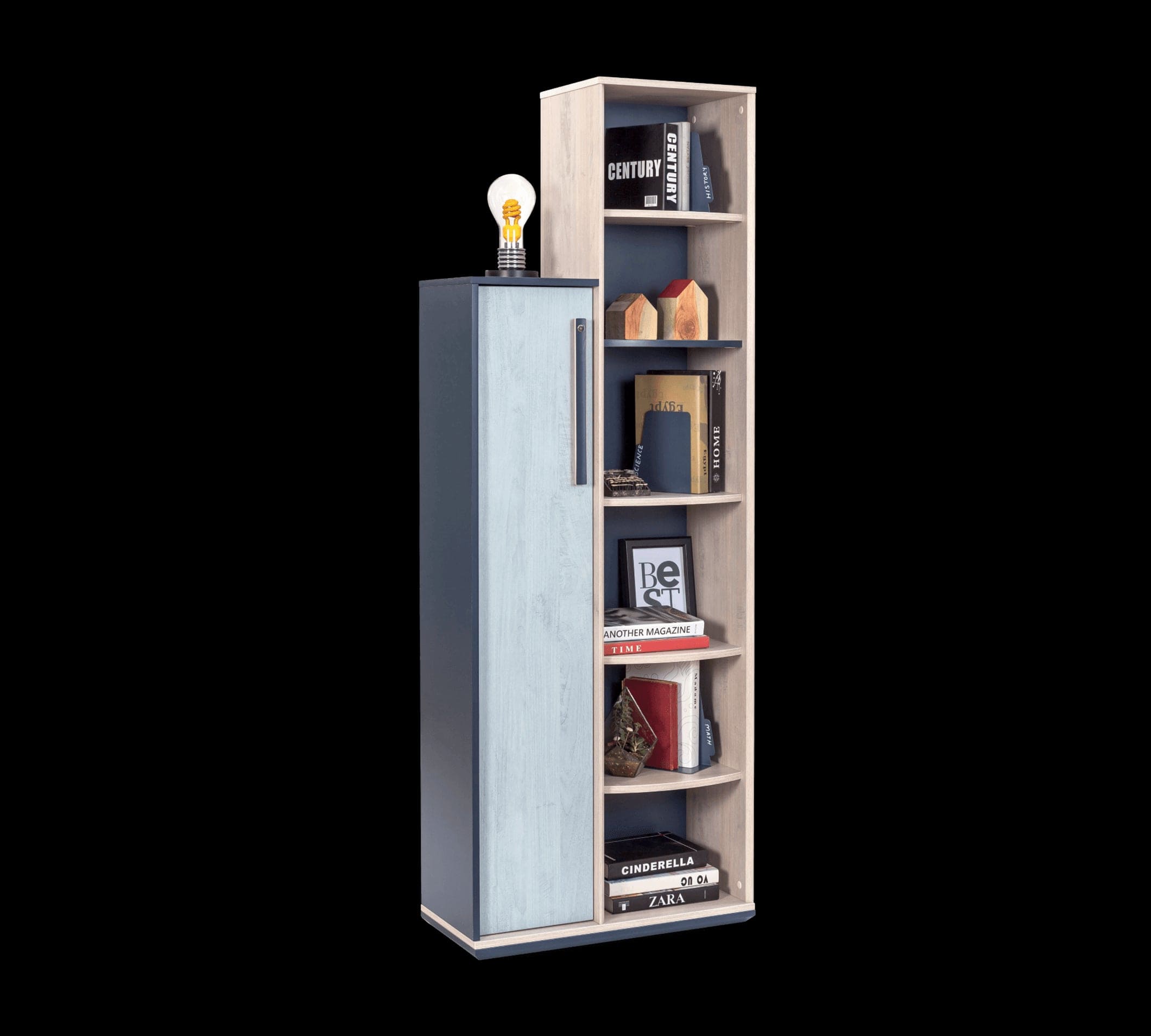 Libreria per ragazzi con 1 porta, ragazzi 12-24 anni, Trio Natur / Blu, l69xL32xH192 cm