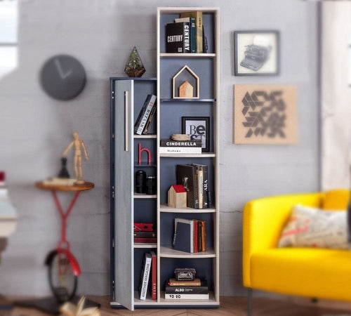Libreria per ragazzi con 1 porta, ragazzi 12-24 anni, Trio Natur / Blu, l69xL32xH192 cm (1)