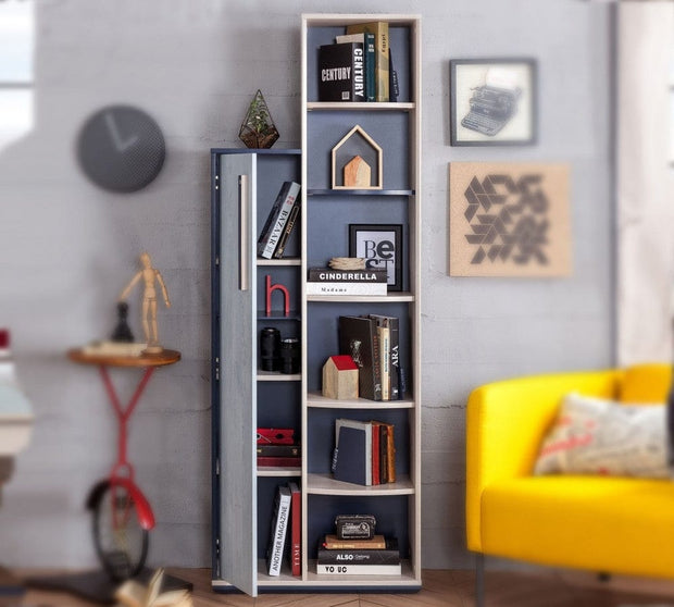 Libreria per ragazzi con 1 porta, ragazzi 12-24 anni, Trio Natur / Blu, l69xL32xH192 cm (1)