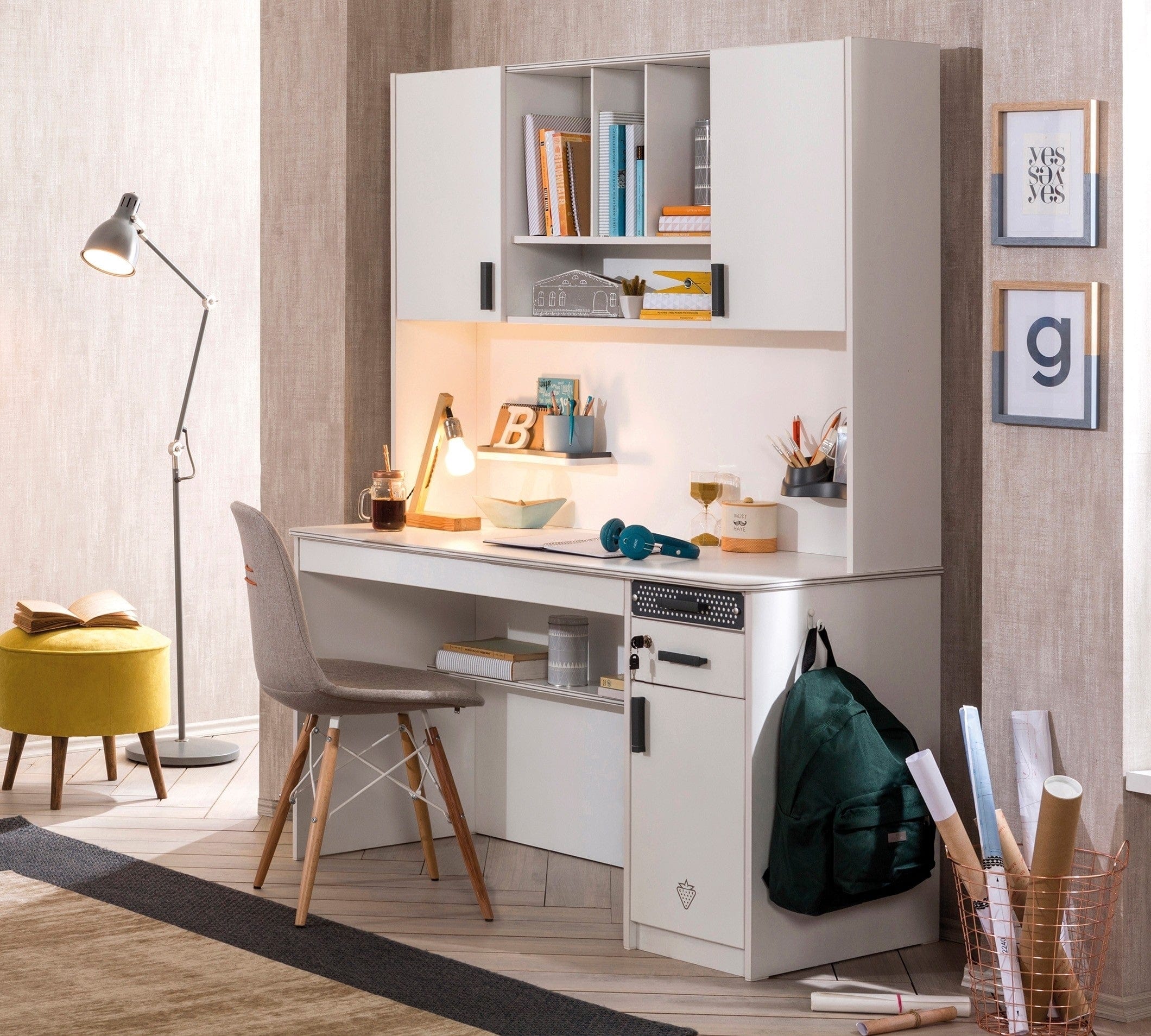 Libreria sospesa a 2 ante in legno Bianco Grande, l136xL28xH104 cm (7)