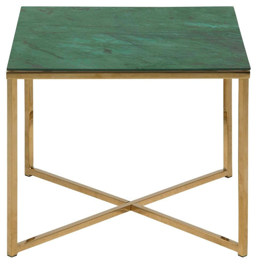 Actona Masa de cafea din sticla si metal, Alisma II Square Verde Inchis / Auriu, L50xl50xH42 cm