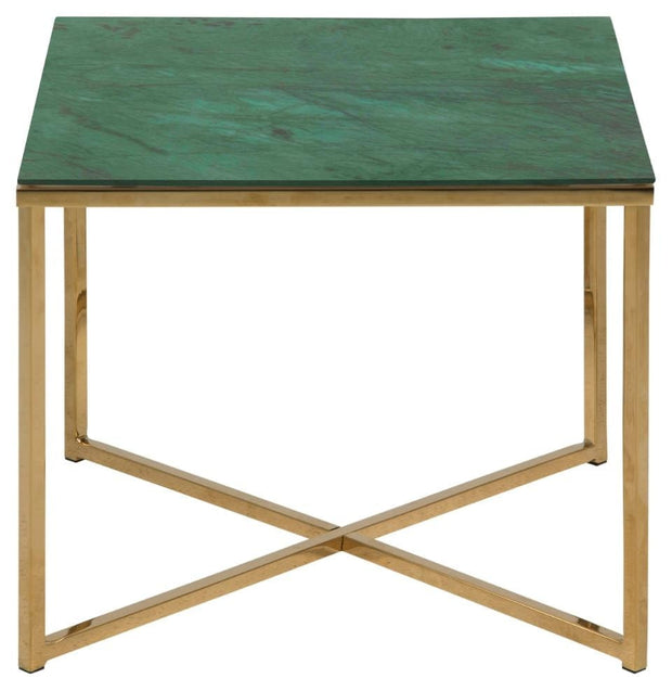 Actona Masa de cafea din sticla si metal, Alisma II Square Verde Inchis / Auriu, L50xl50xH42 cm