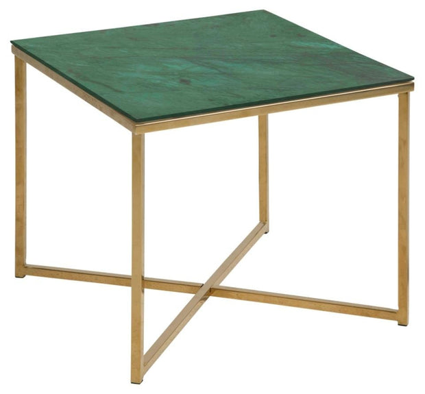 Actona Masa de cafea din sticla si metal, Alisma II Square Verde Inchis / Auriu, L50xl50xH42 cm