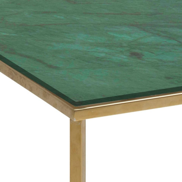 Actona Masa de cafea din sticla si metal, Alisma II Square Verde Inchis / Auriu, L50xl50xH42 cm