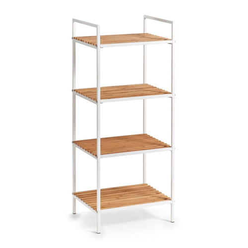 Mensola alta per bagno, Bambù metallo bianco, l39xl33xh95 cm
