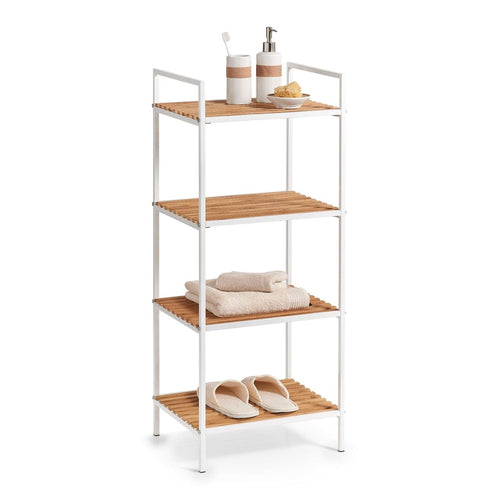 Mensola alta per bagno, Bambù metallo bianco, l39xl33xh95 cm (1)