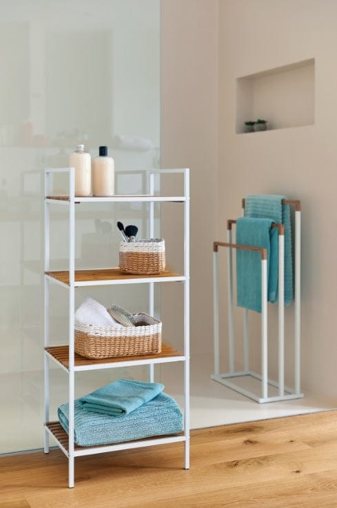 Mensola alta per bagno, Bambù metallo bianco, l39xl33xh95 cm (2)