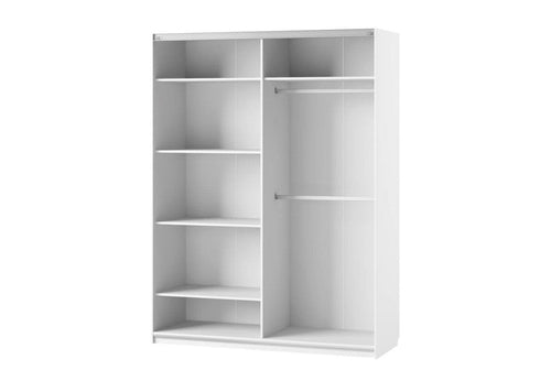 Mobile in MDF e legno chiaro con 2 ante scorrevoli e specchio Gabrielle 30 Bianco, l164xL63xH216 cm (1)