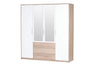 Mobiletto in legno chiaro con 4 ante, 3 cassetti e specchio, Milo 02 Rovere Sonoma / Bianco, largh. 187x largh. 62x alt. 206 cm