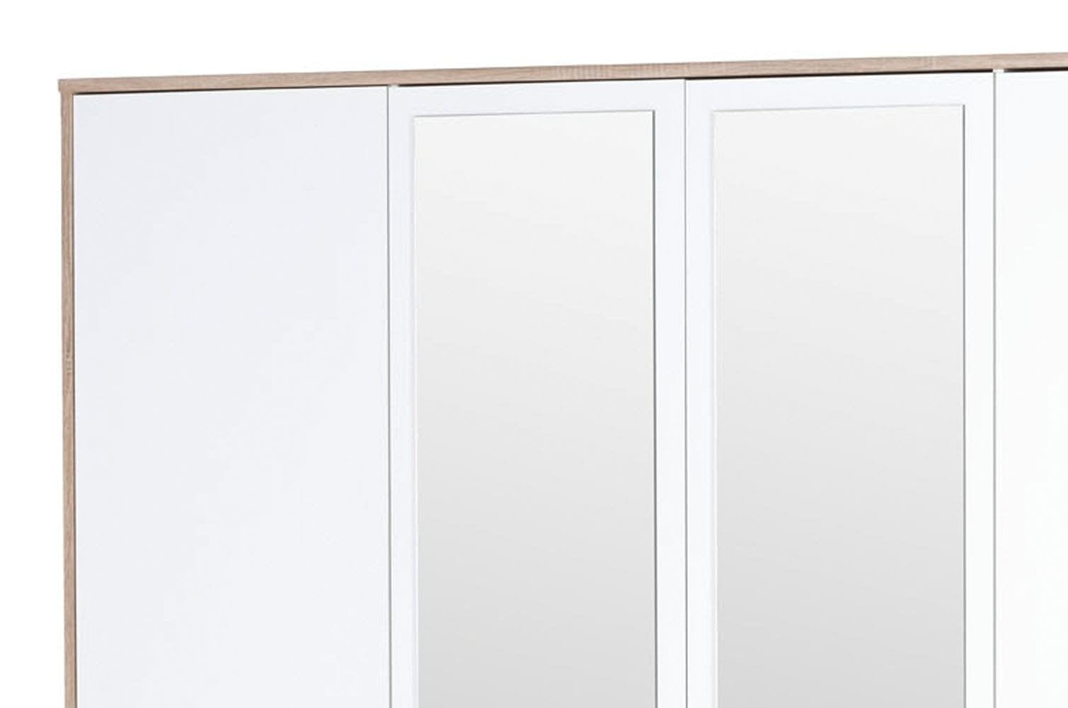 Mobiletto in legno chiaro con 4 ante, 3 cassetti e specchio, Milo 02 Rovere Sonoma / Bianco, largh. 187x largh. 62x alt. 206 cm (3)