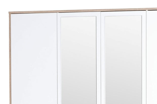 Mobiletto in legno chiaro con 4 ante, 3 cassetti e specchio, Milo 02 Rovere Sonoma / Bianco, largh. 187x largh. 62x alt. 206 cm (3)