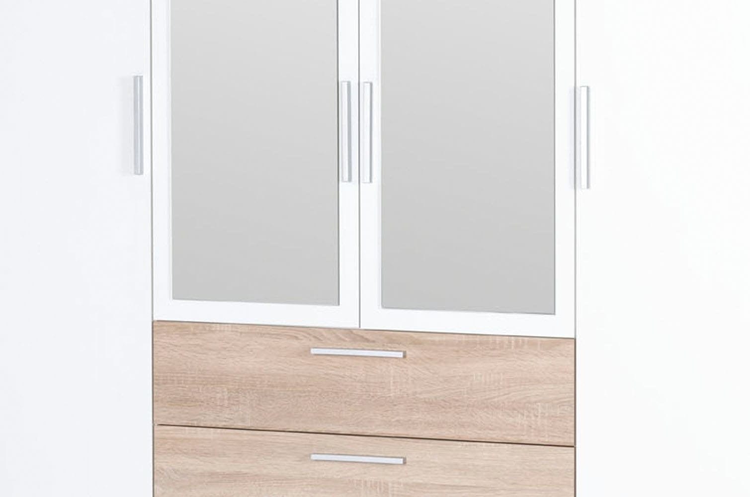 Mobiletto in legno chiaro con 4 ante, 3 cassetti e specchio, Milo 02 Rovere Sonoma / Bianco, largh. 187x largh. 62x alt. 206 cm (4)
