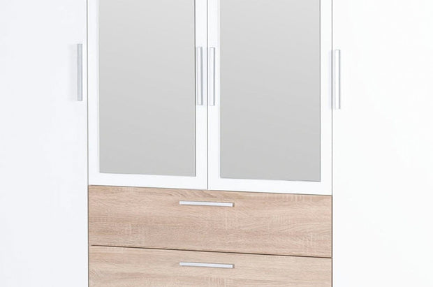 Mobiletto in legno chiaro con 4 ante, 3 cassetti e specchio, Milo 02 Rovere Sonoma / Bianco, largh. 187x largh. 62x alt. 206 cm (4)