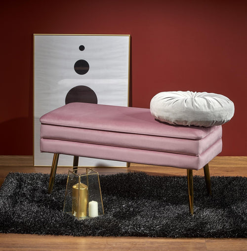 Panca con contenitore in velluto Velante Rosa (1)