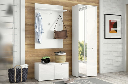Panca in MDF e pallet, con 2 ante Gabrielle 18 Bianco, l79xL40xH43 cm (1)
