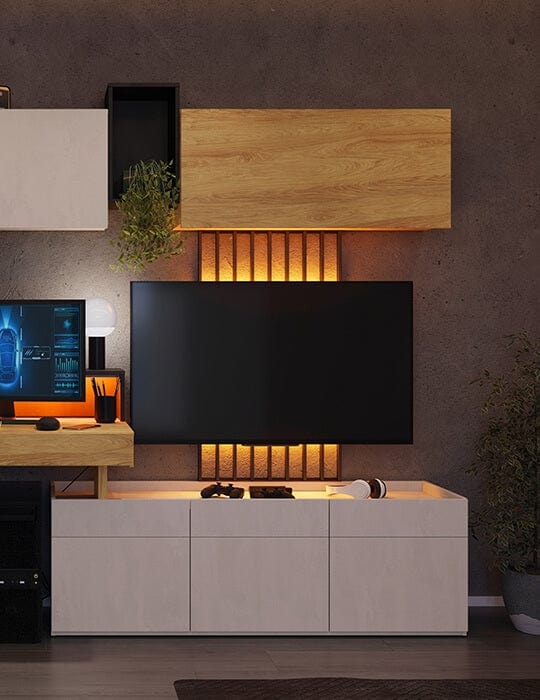 Pannello porta TV a parete con illuminazione LED Teen Flex TF14 Nero (1)