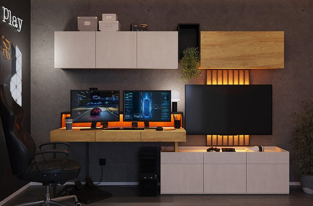 Pannello porta TV a parete con illuminazione LED Teen Flex TF14 Nero (2)