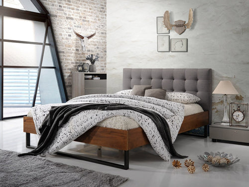Maesta Pat premium din lemn tapitat cu stofa Elise Grey, 200 x 160 cm