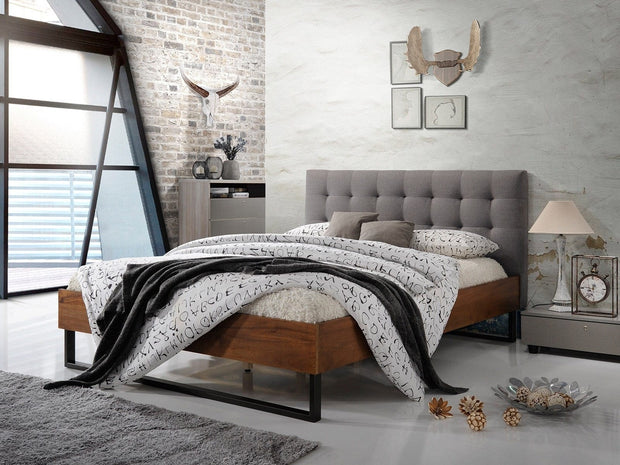 Maesta Pat premium din lemn tapitat cu stofa Elise Grey, 200 x 160 cm
