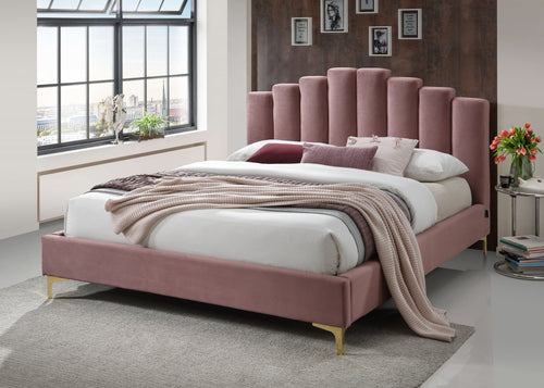 Maesta Pat tapitat cu stofa Valentina Velvet Roz, 200 x 160 cm