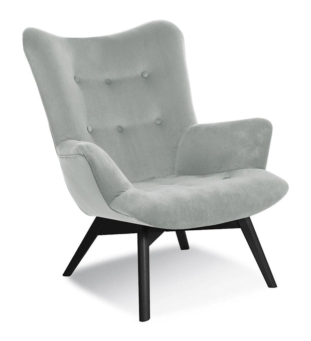 Poltrona fissa rivestita in tessuto e gambe in legno, Angel Light Grey / Black, l66xL70xH87 cm