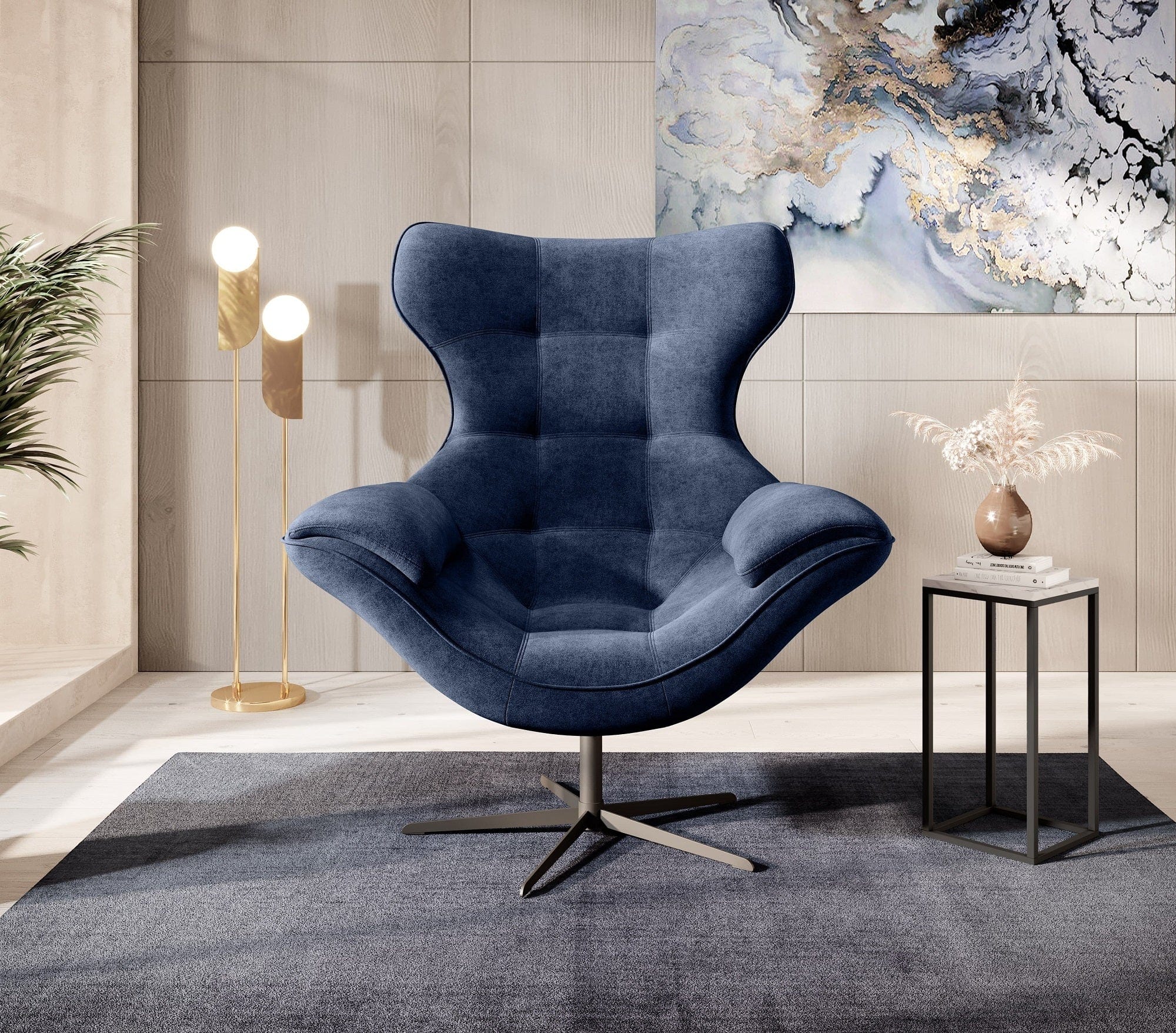 Poltrona girevole in tessuto Yogalo Blu (1)