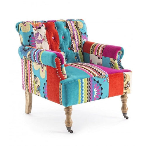 Bizzotto Poltrona in tessuto Faustin Patchwork Multicolore