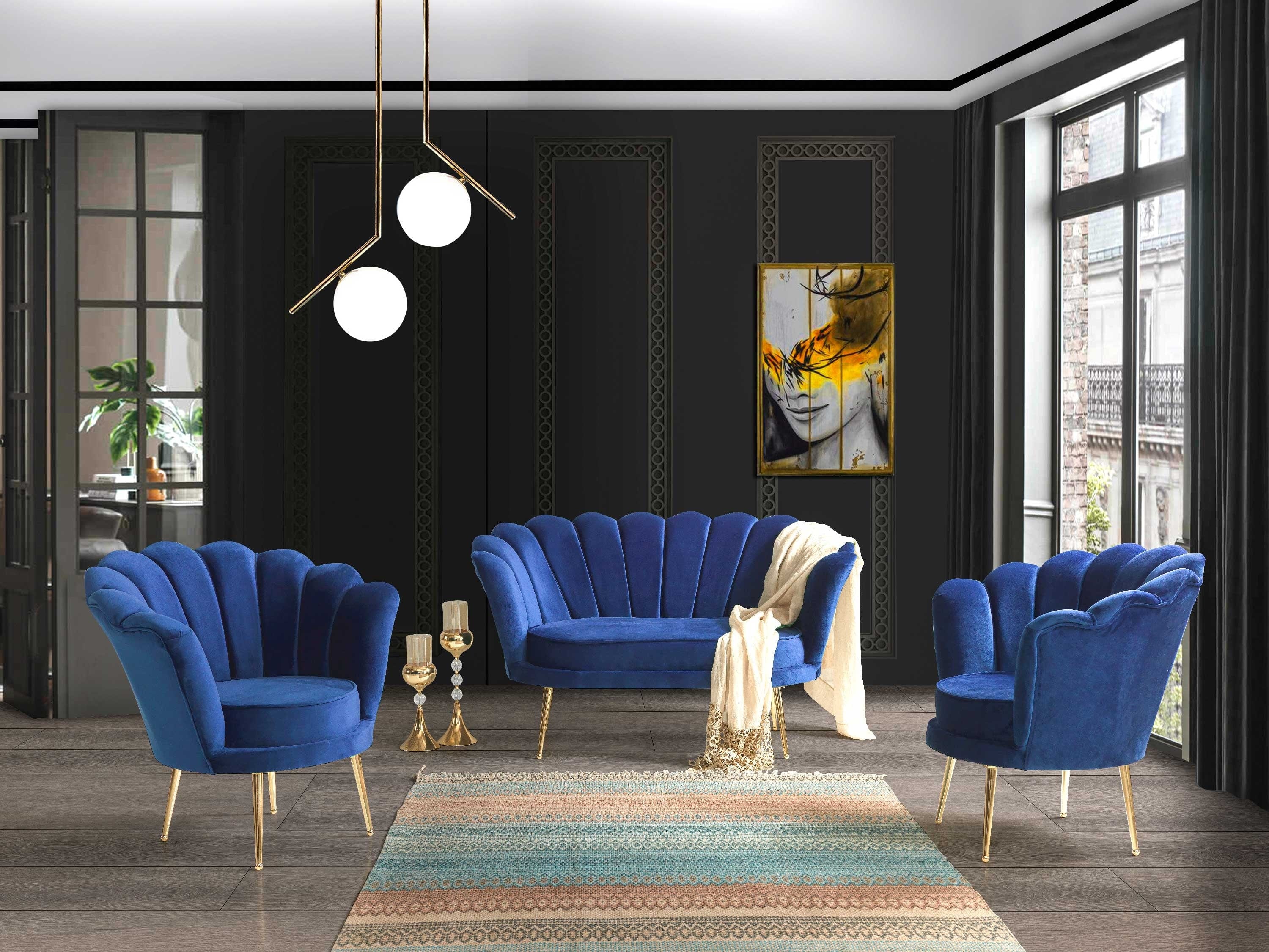 Poltrona in velluto Inci Blu (1)