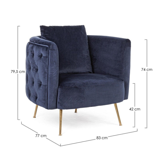Bizzotto Poltrona in velluto Tenbury Blu