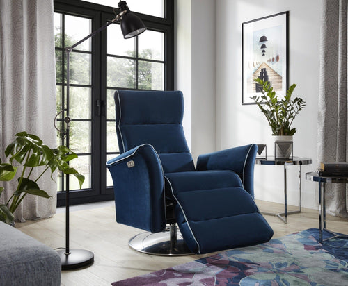 Poltrona Reclinabile Elettrica in tessuto Lival Blu