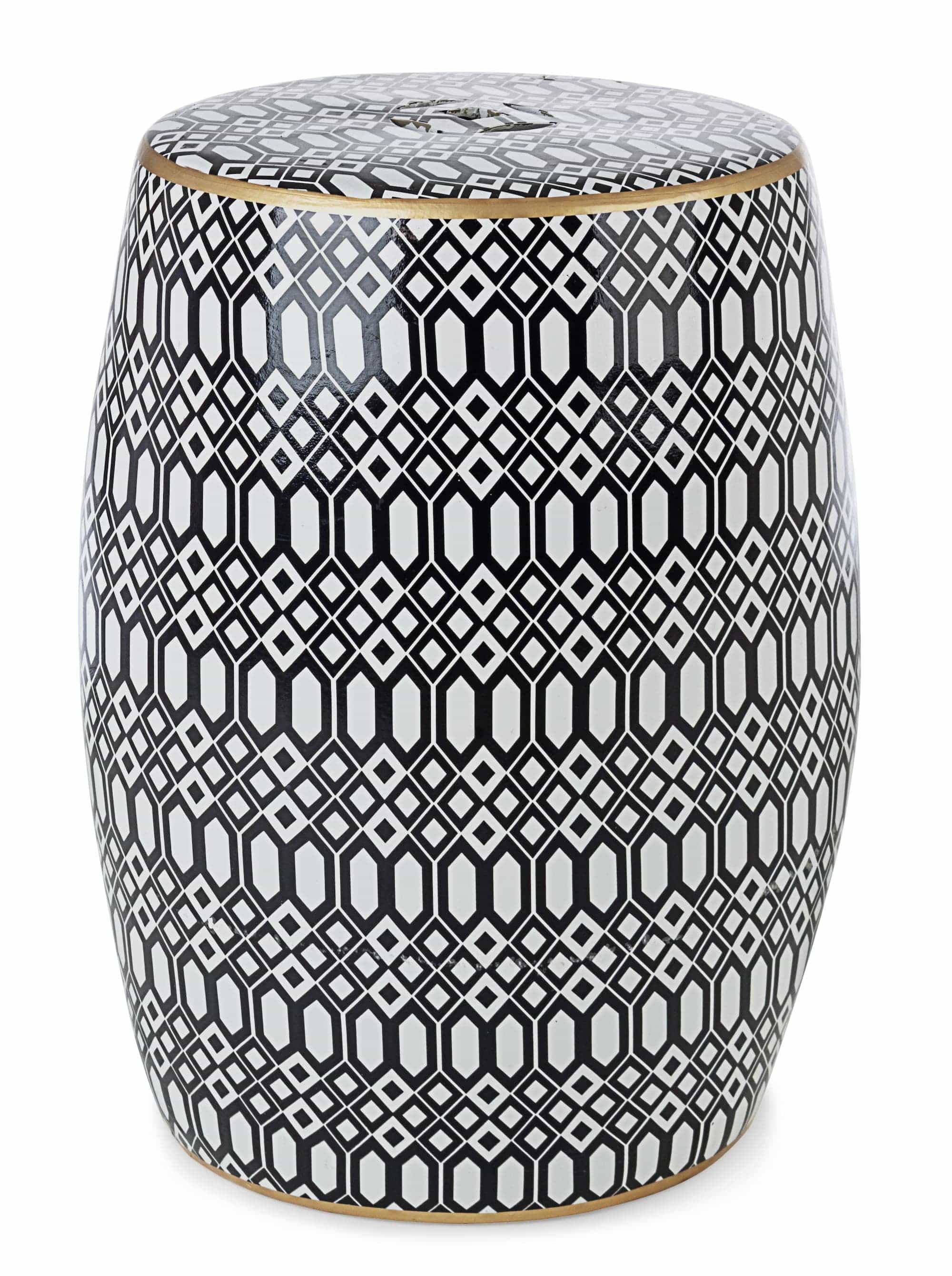 Bizzotto Pouf in ceramica Sfinge Arabic Bianco e Nero