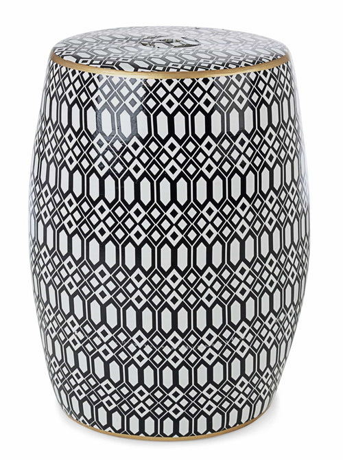 Bizzotto Pouf in ceramica Sfinge Arabic Bianco e Nero
