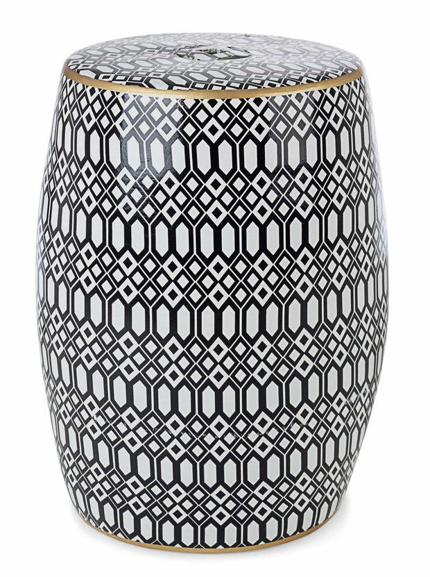 Bizzotto Pouf in ceramica Sfinge Arabic Bianco e Nero