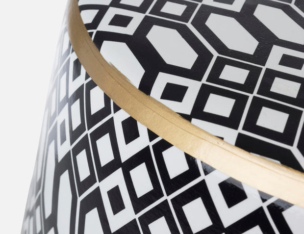 Bizzotto Pouf in ceramica Sfinge Arabic Bianco e Nero
