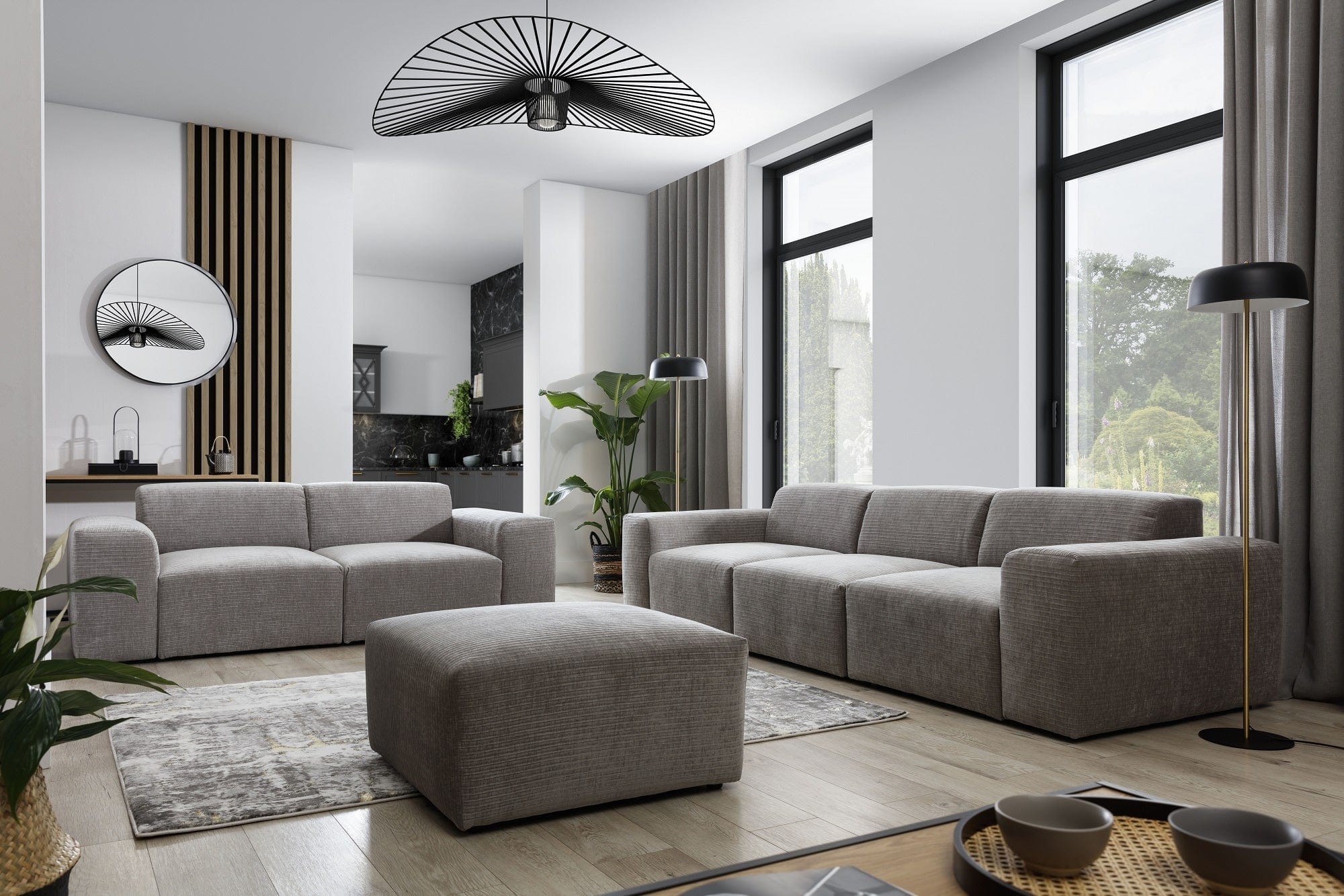Pouf ottomano in tessuto Zeustron Grigio (1)