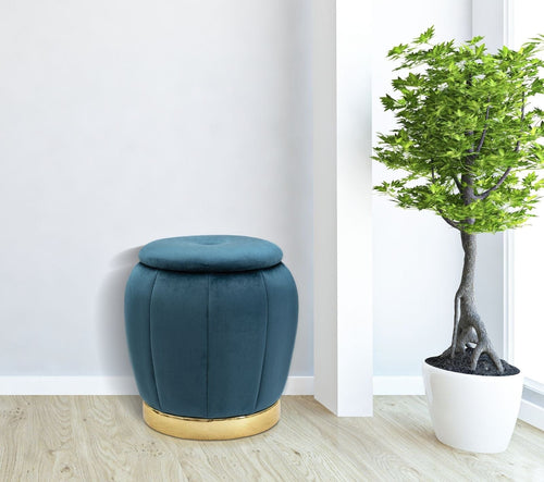 Puff/Contenitore Paris Ottanio/Gold cm Ø 43x43 (1)