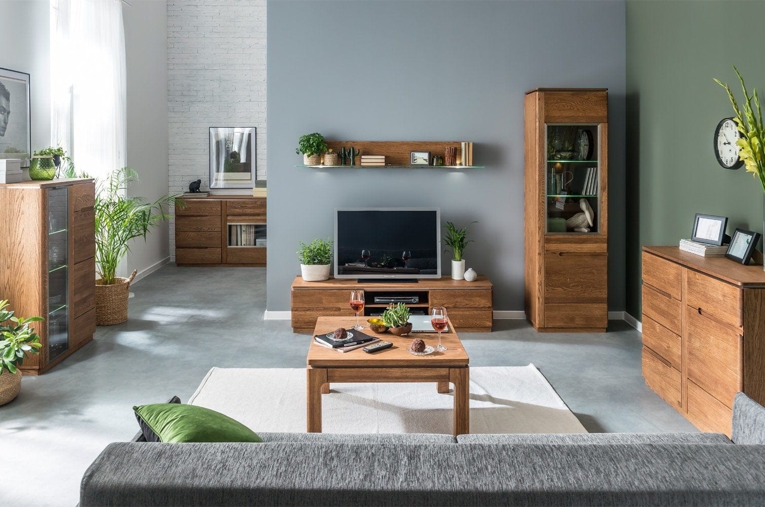 Ripiano in impiallacciato e vetro con LED Montenegro 34 Small Rustic Oak, l105xl23xH23 cm (3)