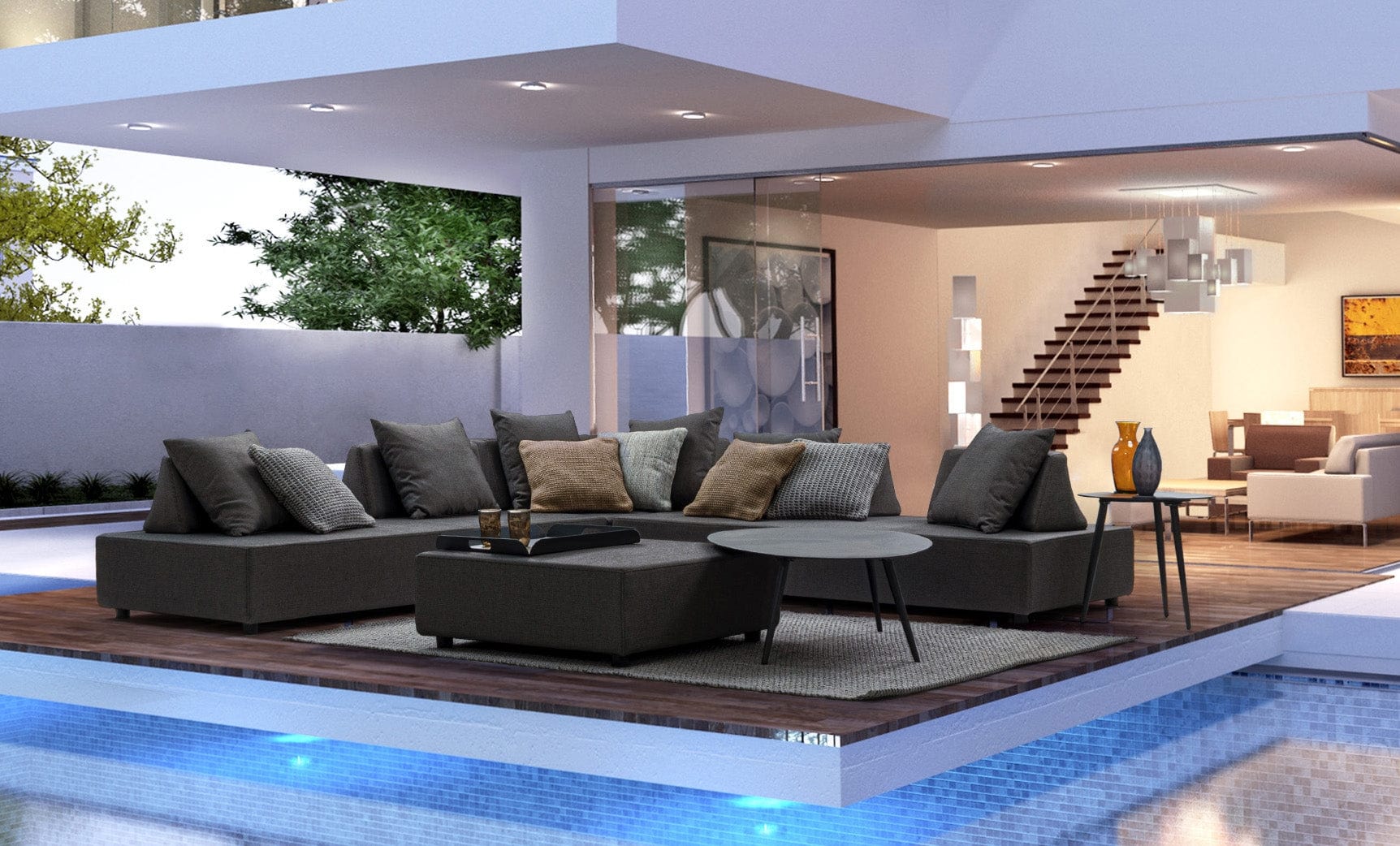 Bizzotto Salotto da giardino modulare 5 posti con pouf Piper Antracite