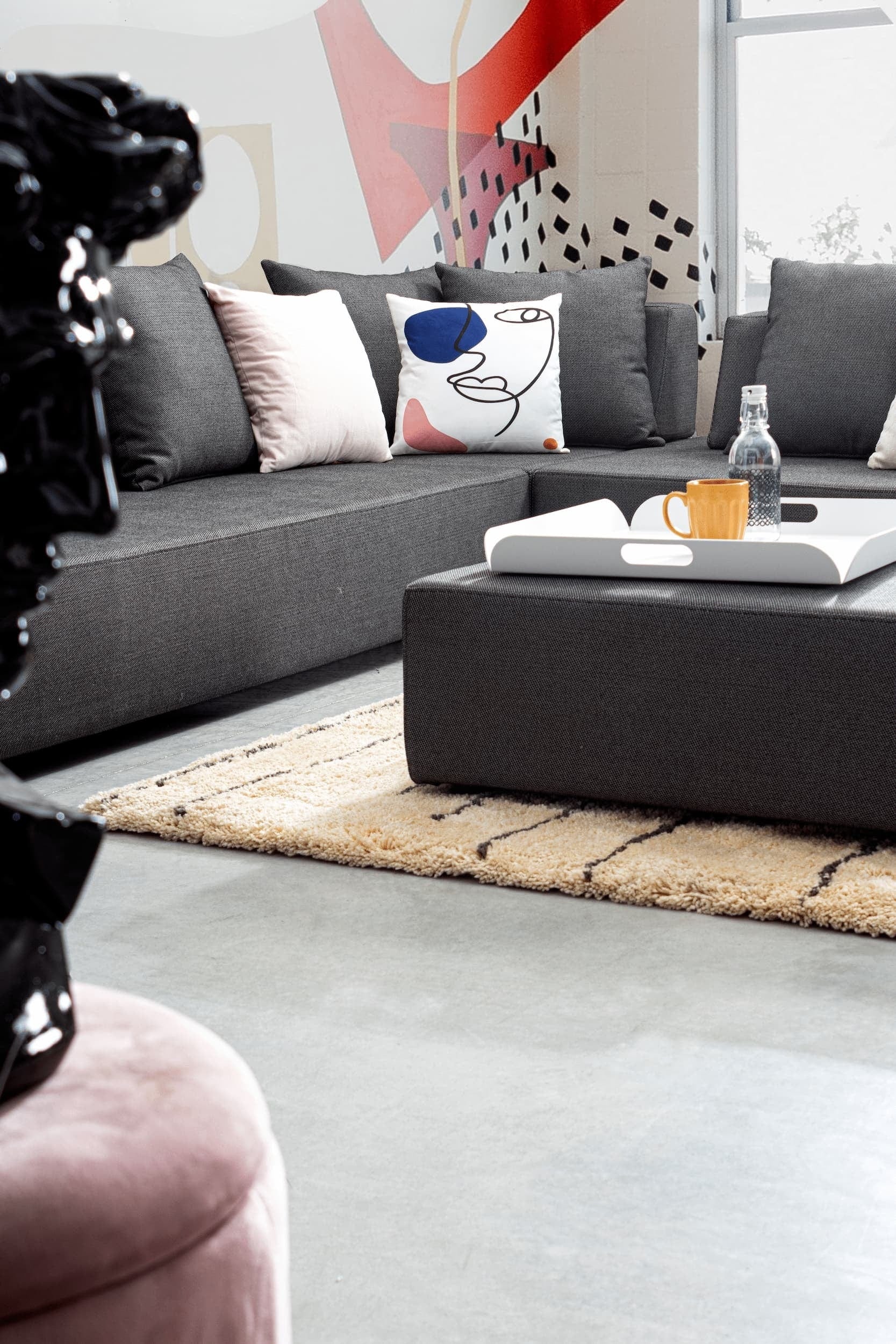 Bizzotto Salotto da giardino modulare 5 posti con pouf Piper Antracite