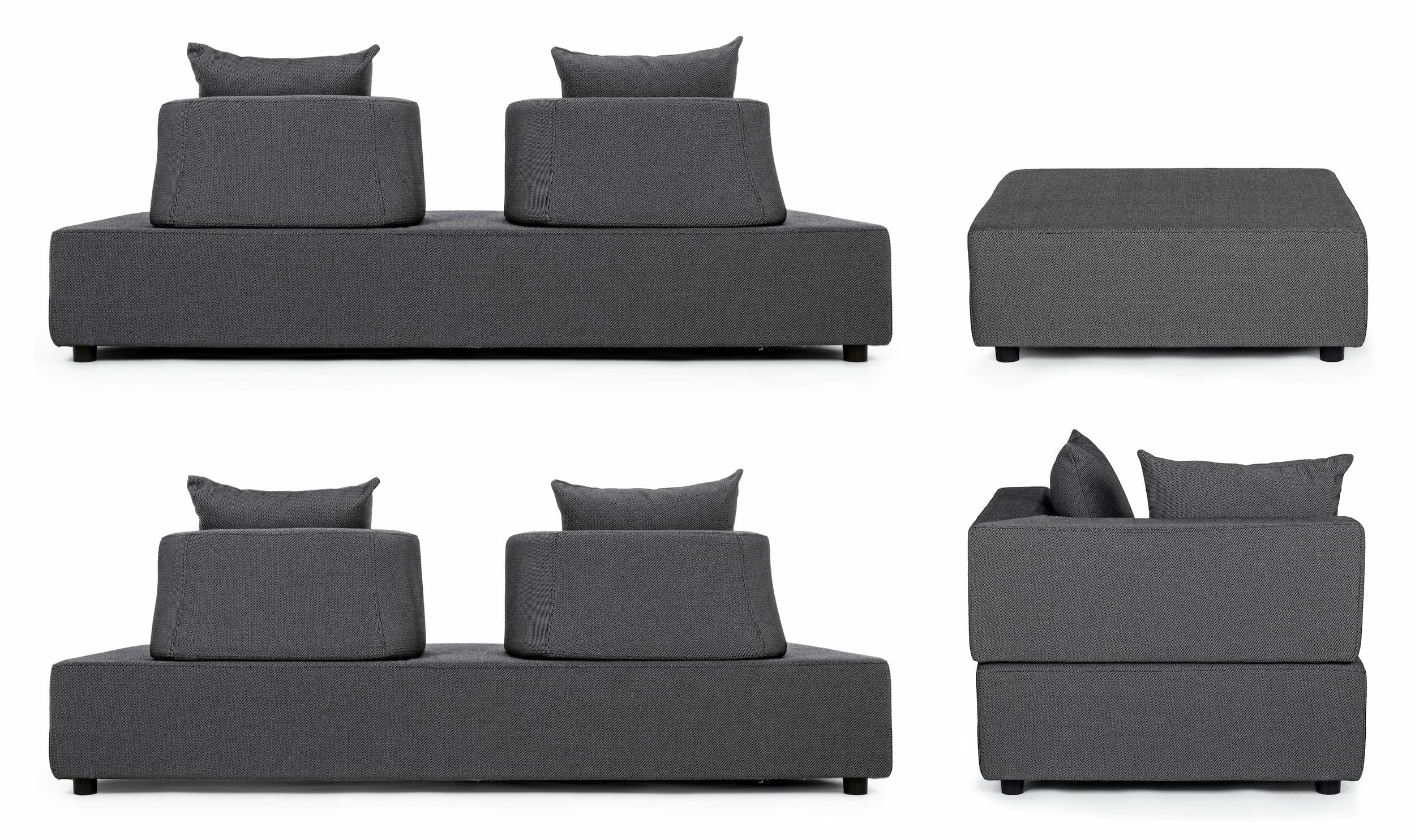 Bizzotto Salotto da giardino modulare 5 posti con pouf Piper Antracite