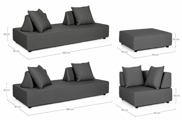 Bizzotto Salotto da giardino modulare 5 posti con pouf Piper Antracite