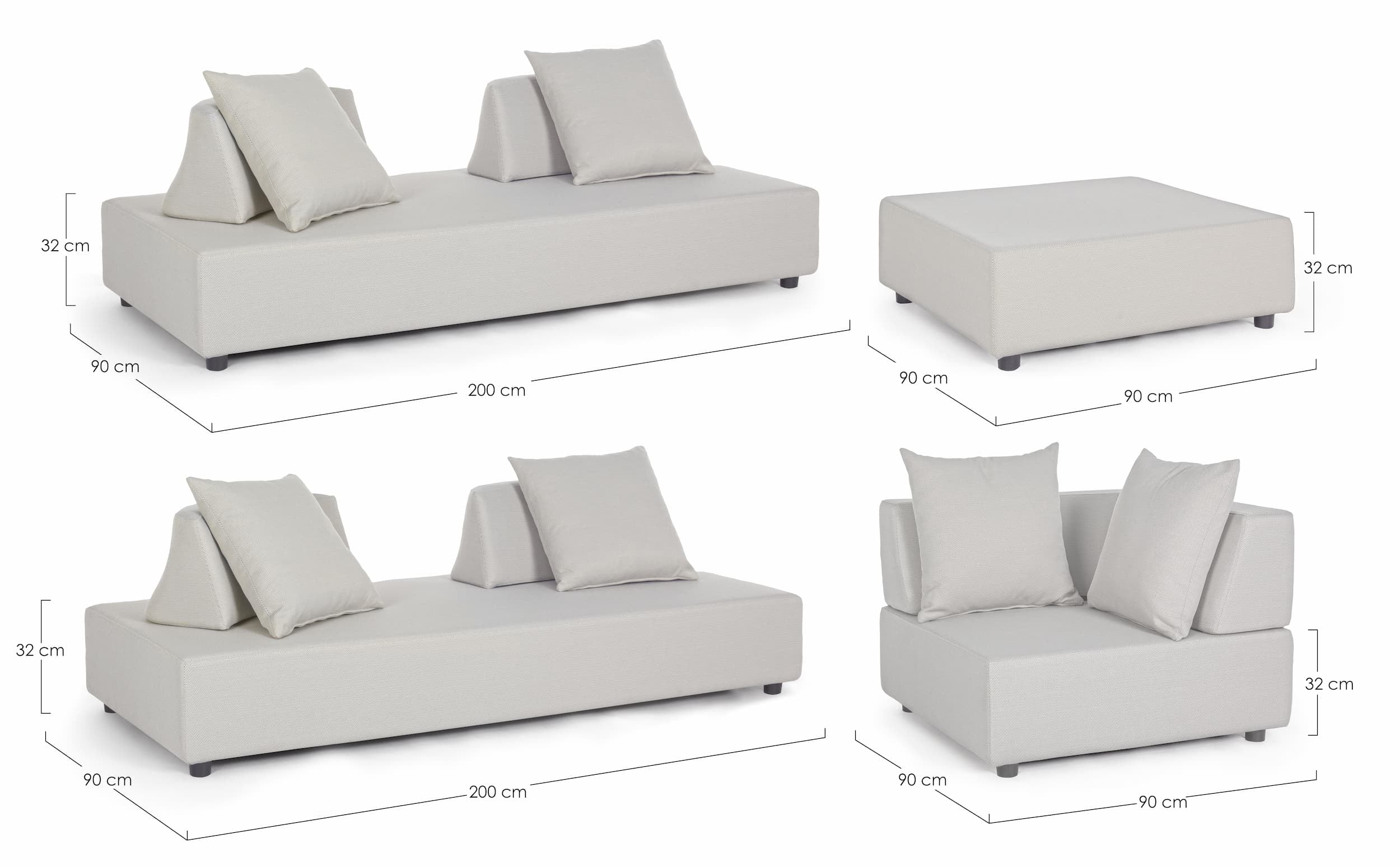 Bizzotto Salotto da giardino modulare 5 posti con pouf Piper Beige