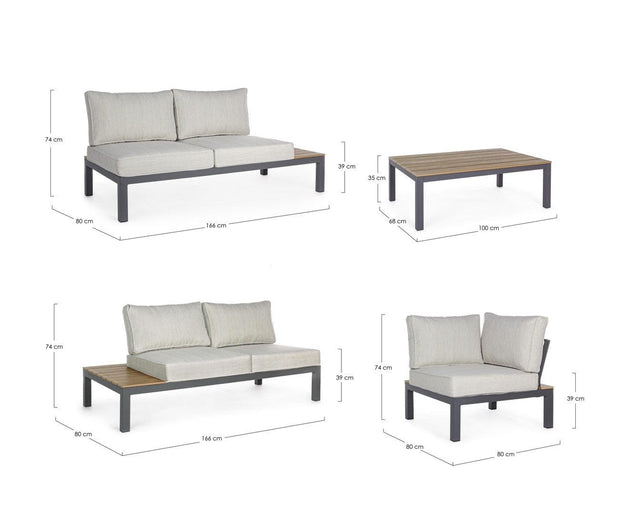 Bizzotto Salotto da giardino modulare 5 posti con tavolino Elias Beige