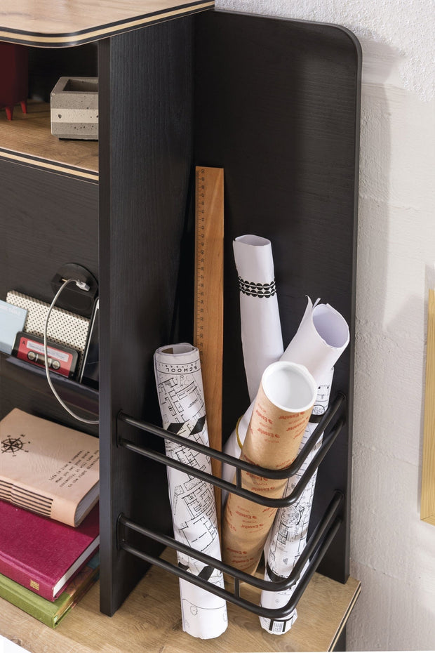 Scaffale multifunzionale per giovani in paglia, Blacky Black / Nature, l108xL29xH72 cm (2)